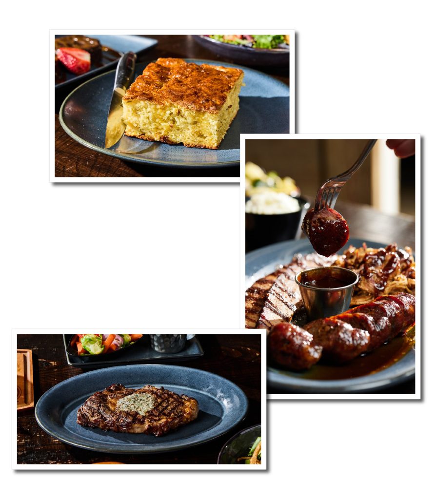 Poblano corn cheddar cornbread, judge's plate, and ribeye